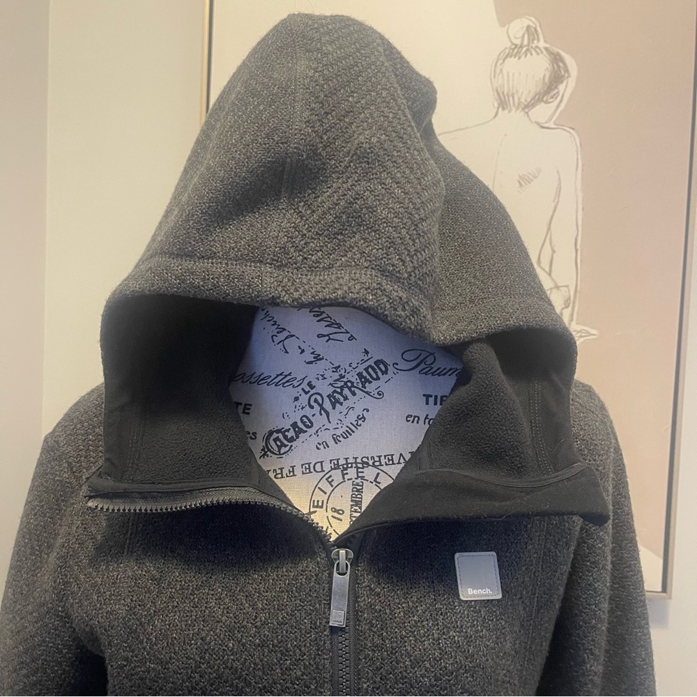 Bench Black Loris' Marled Knit Hooded Jacket Slim Fit Size Medium - Picture 9 of 16